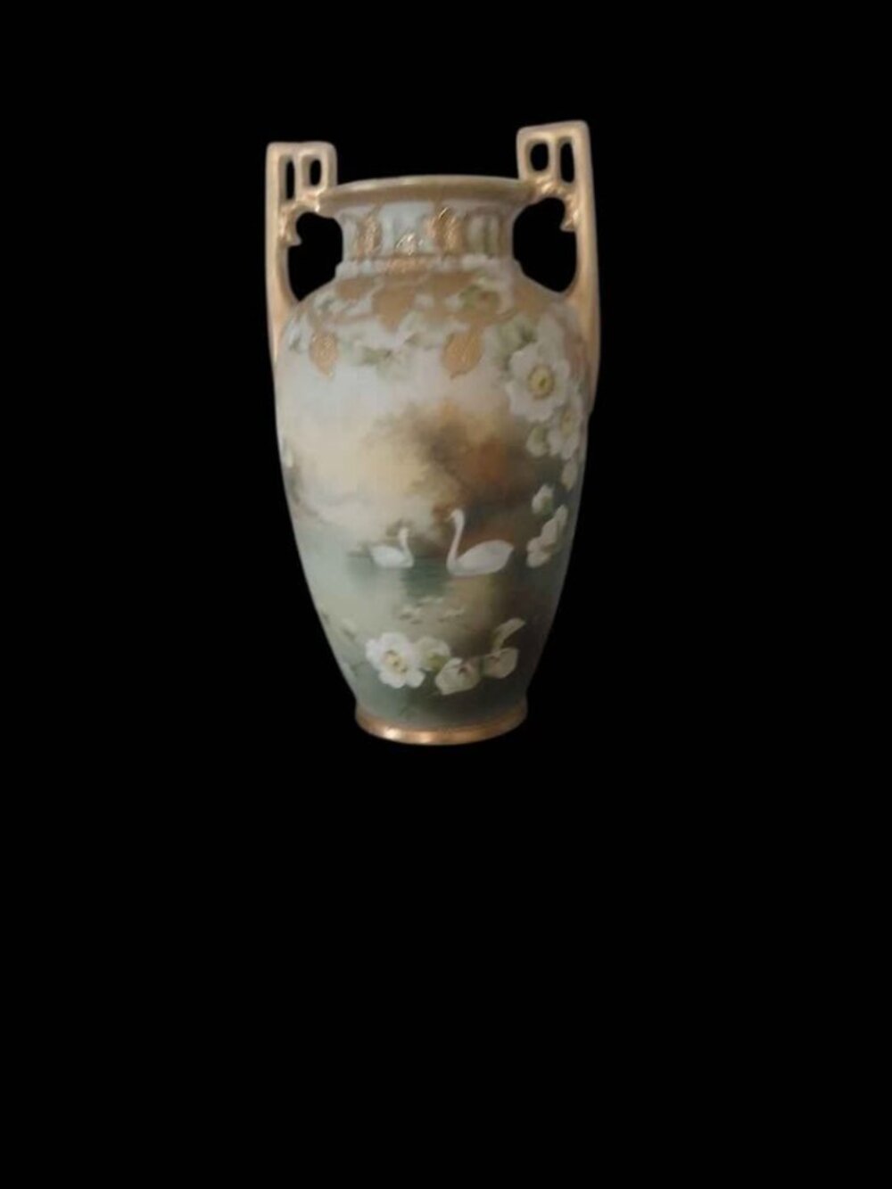 Antique Hand-Painted Porcelain Swan Vase